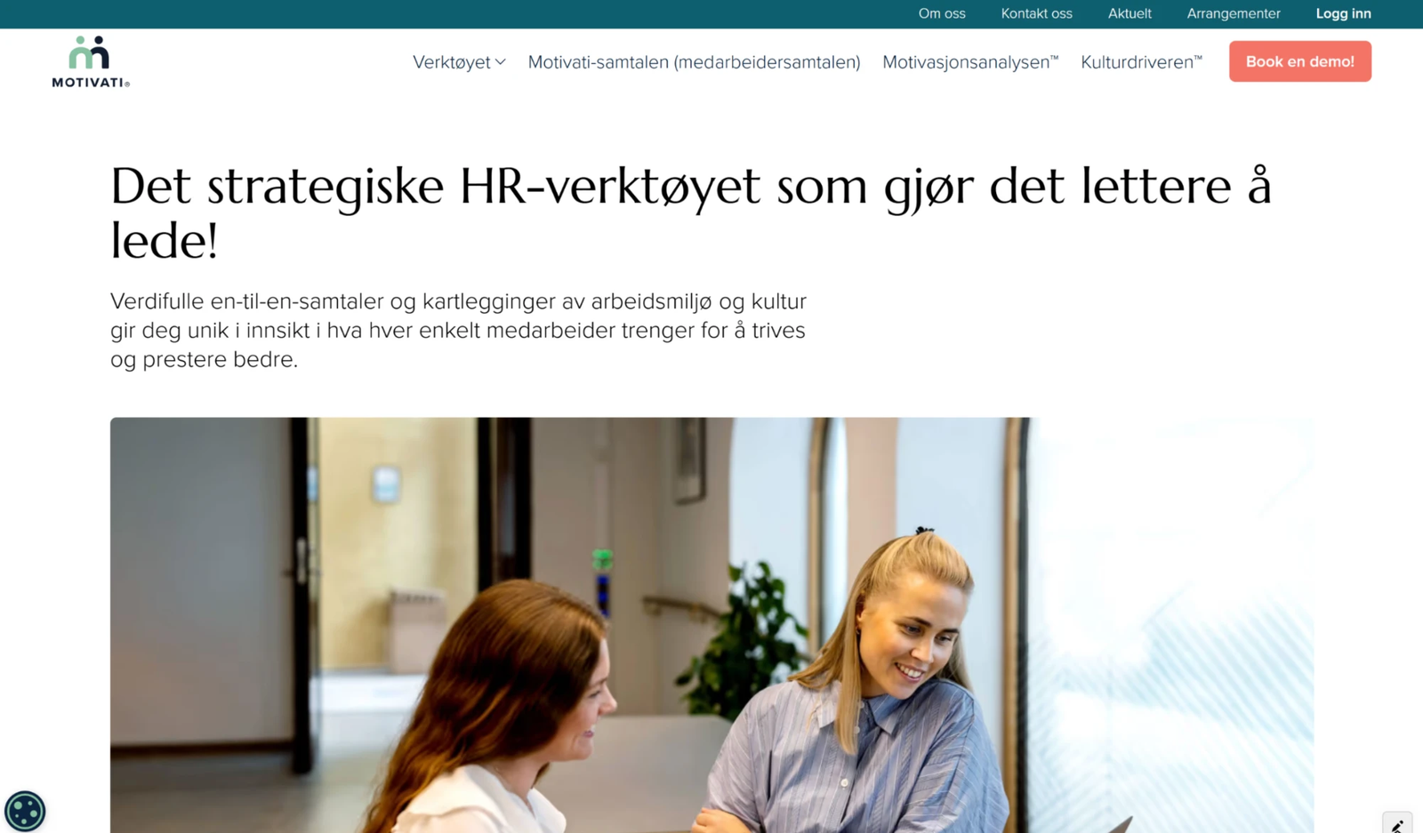 Den forrige utgaven av motivati.no, med turkis toppfelt og korallfarget knapp