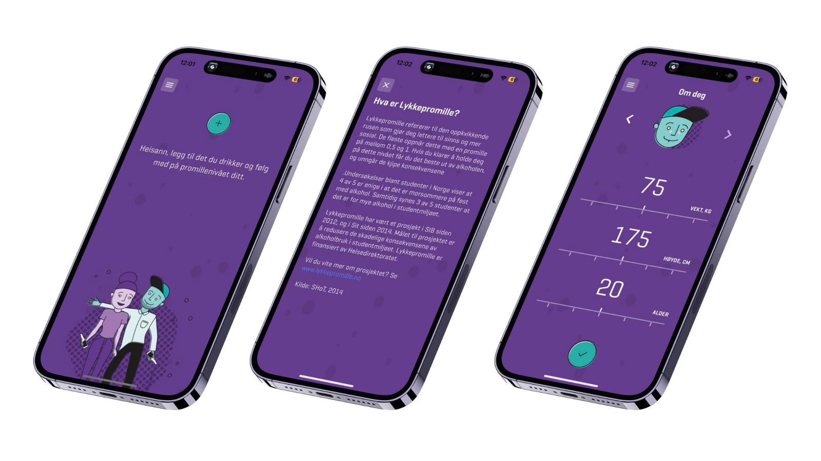 Skjermbilde fra prosjektet App til Lykkepromille