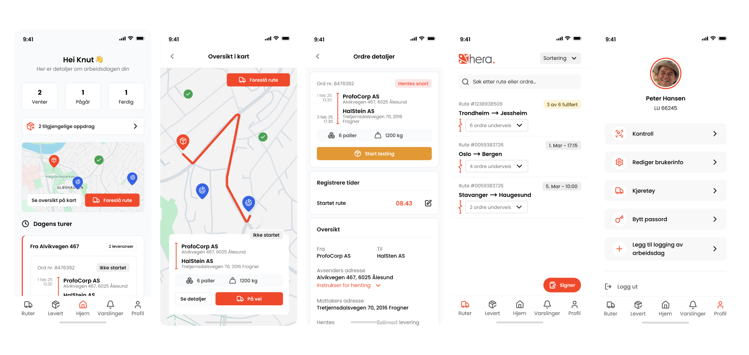 Skjermbilde fra prosjektet Appdesign for Hera