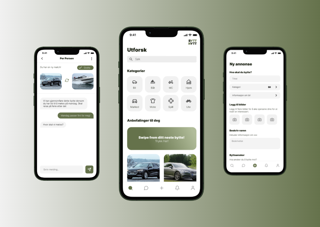Skjermbilde fra prosjektet ByttNytt - UX/UI for bytteplattform