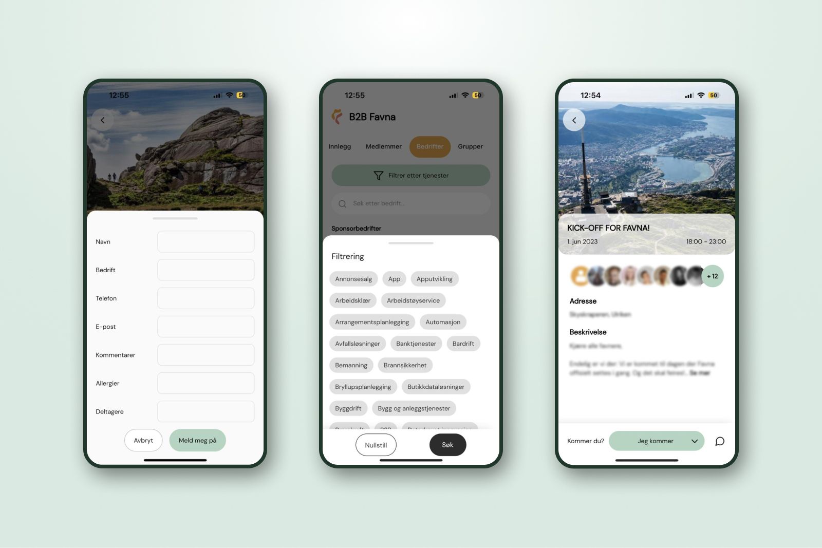 Skjermbilde fra prosjektet Favna - app for B2B nettverk